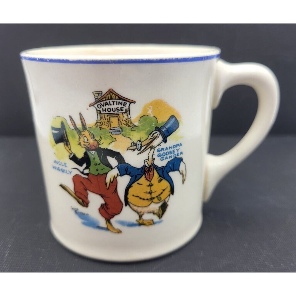 Antique 1924 OVALTINE Cup Uncle Wiggily Grandpa Goosey Gander 8 Oz YK